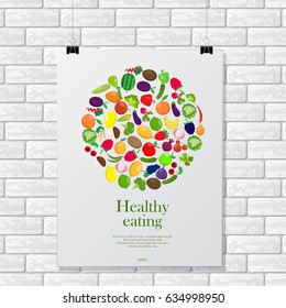 Abstract gray brick wall with white healthy poster