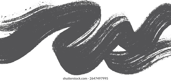 Abstract gray brush strokes on white background creating a dynamic swirling pattern. Texture is rough and slightly granular.