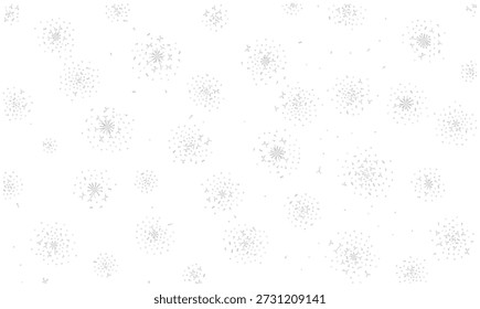 Abstract gray dandelion seeds flying on white background vector illustration. Biological cell or molecule structure texture. Botanical blowball fluff pattern design.