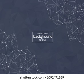 Abstract Gray dark background with triangles. Abstract polygonal space low poly dark background with connecting dots and lines. Polygonal vector background. Futuristic HUD background.