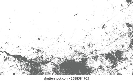 Textura angustiada cinza abstrata com pontos escuros dispersos e rachaduras em um fundo branco