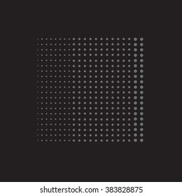 Abstract of gray dots on a black background. Square.