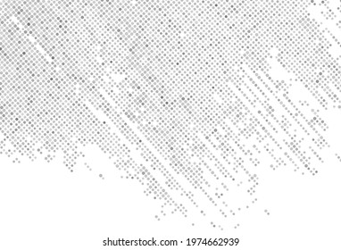Abstract gray dotted brushstroke pattern on white background