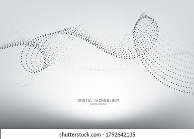 Abstrakte graue Fließbandtechnik, glatte Teilchenwelle, Big-Data-Technik, Design-Hintergrund und Bildschirmhintergrund, Vektorgrafiken
