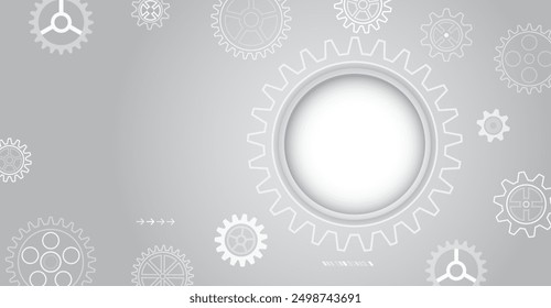 Abstract gray futuristic background consisting of gears and other technological elements. Digital communication, data protection, high-tech presentation, scientific cover.