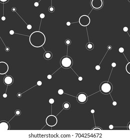 Abstract gray geometrical background with circles connected by lines. Molecules seamless pattern. Vector