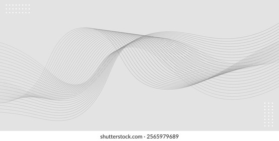 Abstract Gray Glowing Wave Lines on White Background - Modern Design Vector Illustration