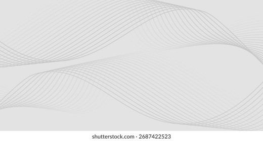 Abstract Gray Glowing Wave Lines on White Background - Modern Design Vector Illustration