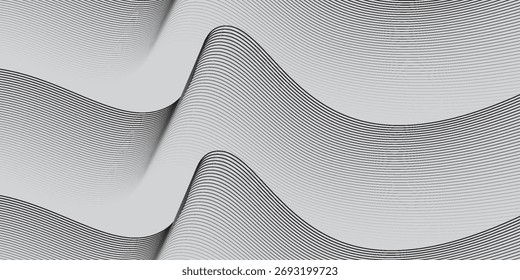 Abstract Gray Glowing Wave Lines on White Background - Modern Design Vector Illustration