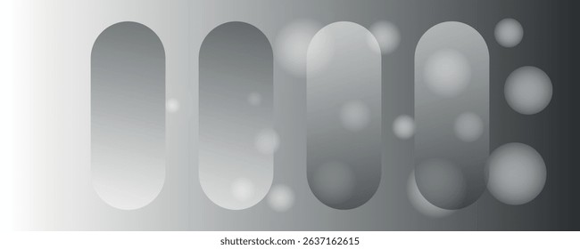 Abstract gray gradient background featuring a single wide rounded translucent shape with soft glowing bokeh circles. Stylish and minimal digital backdrop for modern UI UX.