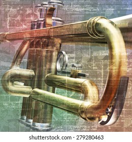 abstract gray grunge vintage sound background with trumpet