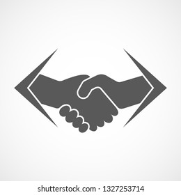 Abstract gray handshake icon in flat design. Handshake with arrows left and right. Vector illustration.