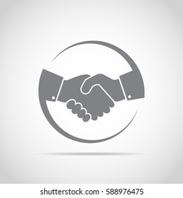 Abstract gray handshake icon. Handshake sign in the circle, on light background. Vector illustration.