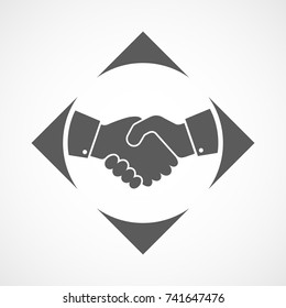 Abstract gray handshake icon. Handshake sign in a square, on light background. Vector illustration.square