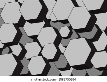 Abstract gray hexagon background image. Endless black and gray shaded background in hexagon 3D modern pattern. Minimal three dimensions design of black and gray in many layers background image. 