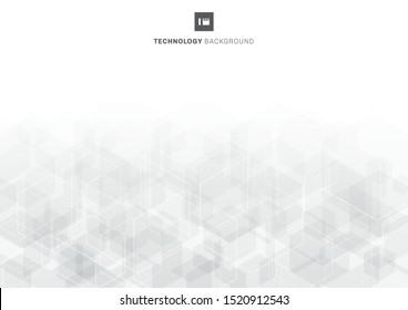 Abstract gray hexagons overlapping pattern on white background technology concept. Vector illustration