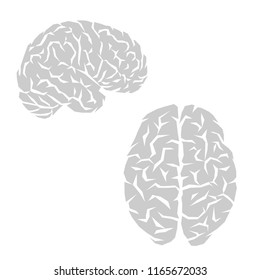 Abstract gray human brain silhouettes isolated on white background
