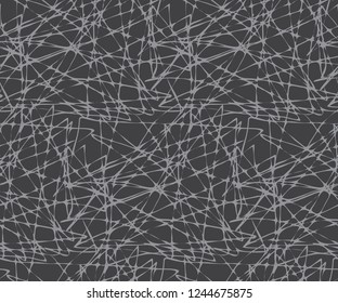 Abstract gray jerked lines are forming seamless pattern in vector. Ragged lines and dark colors create anxiety mood.