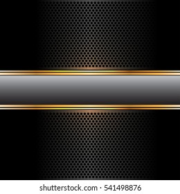 Abstract gray label gold line on black mesh design modern luxury background vector illustration.