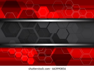 Abstract gray label silver line on red honeycomb design modern futuristic background vector illustration.