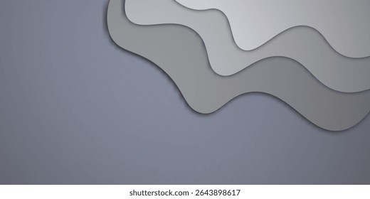 Fundo de corte de papel em camadas cinza abstrato com curvas orgânicas

