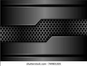 Abstract gray metal circle mesh in dark metallic design modern futuristic background texture vector illustration.