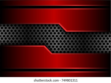 Abstract gray metal circle mesh in red metallic design modern futuristic background texture vector illustration.