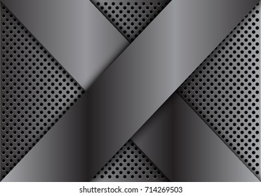 Abstract gray metal overlap cross on circle mesh design modern luxury futuristic background texture vector illustration.
