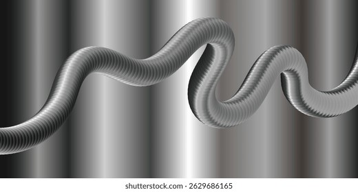 Abstrato Design de tubo de metal cinza com uma curva dinâmica. Uma imagem elegante e estilizada de um tubo de metal cinza ou mangueira com uma forma ondulada e dinâmica.