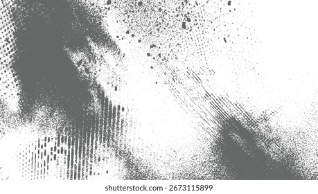 Salpicaduras de pintura gris Abstractas y rayas texturizadas sobre un fondo blanco.