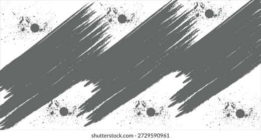 Manchas de tinta cinza abstrata e traçados de pincel em um fundo branco