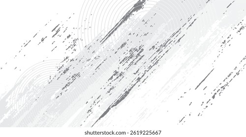 Abstract Gray Paint Strokes and Concentric Circles on White: Modern Minimalist Background for Design Projects, Artistic Texture, and Creative Presentation