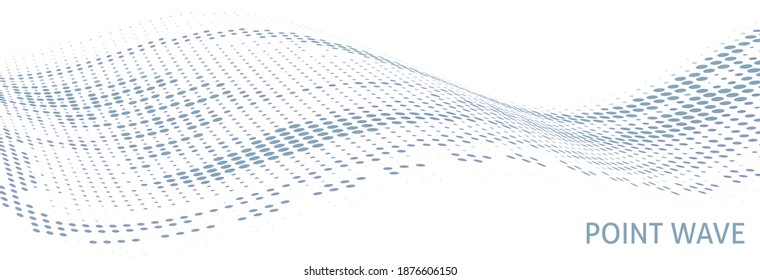 Ola de punto gris abstracta con efecto de semitono sobre fondo blanco. Gráficos vectoriales