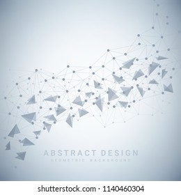 Abstract gray polygonal background with connecting dots and lines. Data and technology concept