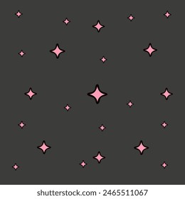 Abstract gray retro background with pink stars. Vector pattern with flat stars. Starburst and retro futuristic graphic ornaments for decoration