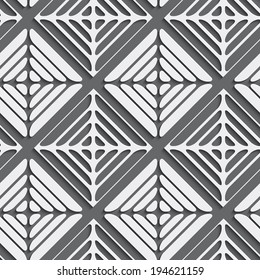 Abstract gray seamless background cut out of paper ornament with realistic shadows. 