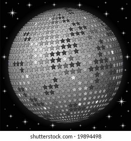 Abstract gray shiny ball on a black background. Vector illustration.
