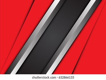 Abstract gray silver banner and red overlap design modern background vector illustration.