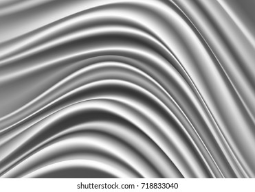 Abstract gray silver fabric satin wave detail luxury background texture vector illustration.
