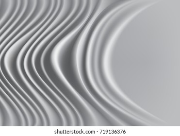 Abstract gray silver fabric satin wave blank space luxury background texture vector illustration.