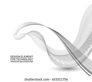 Abstract gray smoke wave. Curve modern flow motion illustration. Technology wave element