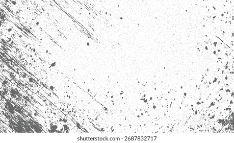 Abstract gray splatters and streaks create a distressed texture on a white background.