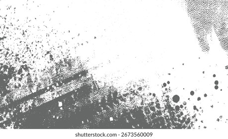 Abstractas salpicaduras grises y pinceladas texturizadas sobre un fondo blanco.
