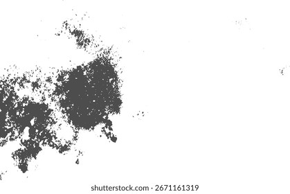 Abstrakte graue Spritzer und strukturierte Formen verstreut auf einem sauberen weißen Hintergrund.