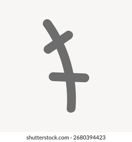 Abstract gray symbol on a white background. The symbol features intersecting lines, creating a unique abstract design. Abstract, gray, and lines dominate the image. Doodle element vector.