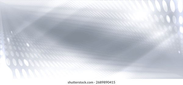 Abstract gray tech dot lines with perspective for modern corporate backgrounds and interfaces. Silver halftone gradients with dimensional flow patterns and soft light effects. Minimalist data stream