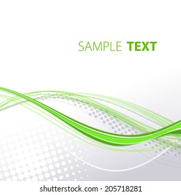 Abstract gray template with green wavy lines. Vector