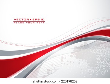 Abstract gray template with red wavy lines. Vector