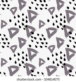 Abstract gray triangle with dots.Hand drawn with paint brush seamless background.Modern hipster style design.