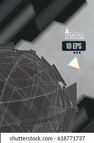 Abstract gray triangular sphere on directional stripe line background with chromatic aberration effect
